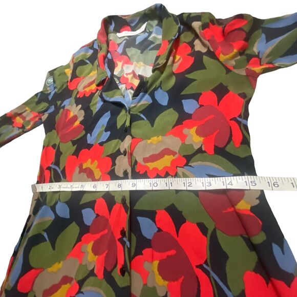 Zara Trafaluc Collection Floral Red Black Green Shirt Dress Button Down Small - Picture 14 of 14